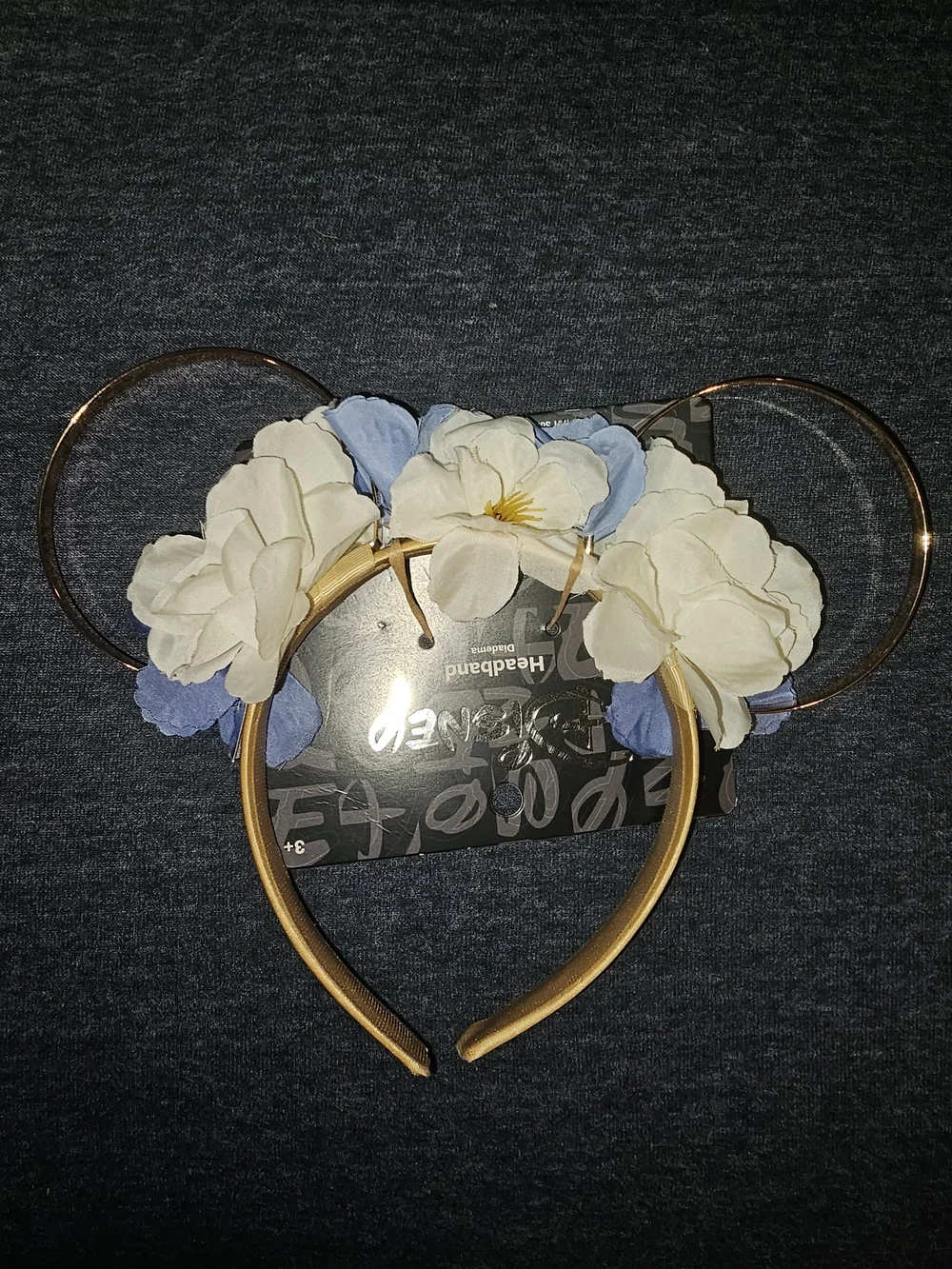 Disney Floral Mouse Ear Headband - Cream & Light Blue